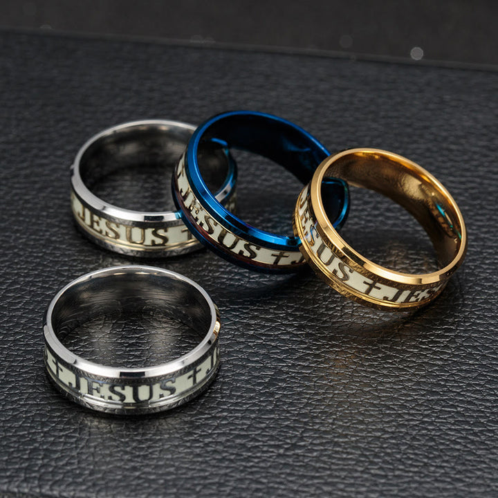 FREE Today: 4colors Luminous Glow in the Dark "JESUS" Printed Detail-crafted Stainless Steel Ring