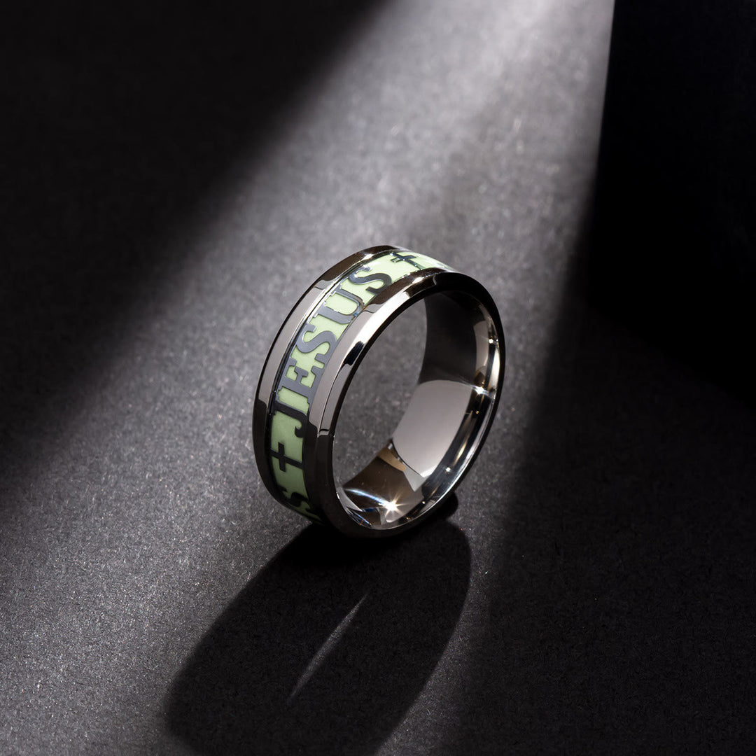 FREE Today: 4colors Luminous Glow in the Dark "JESUS" Printed Detail-crafted Stainless Steel Ring