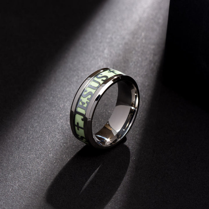 FREE Today: 4colors Luminous Glow in the Dark "JESUS" Printed Detail-crafted Stainless Steel Ring