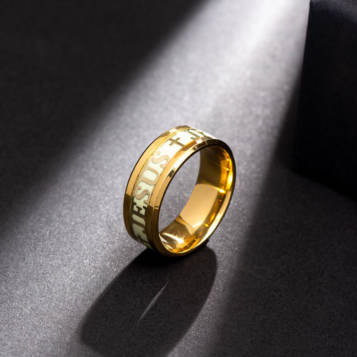 FREE Today: 4colors Luminous Glow in the Dark "JESUS" Printed Detail-crafted Stainless Steel Ring