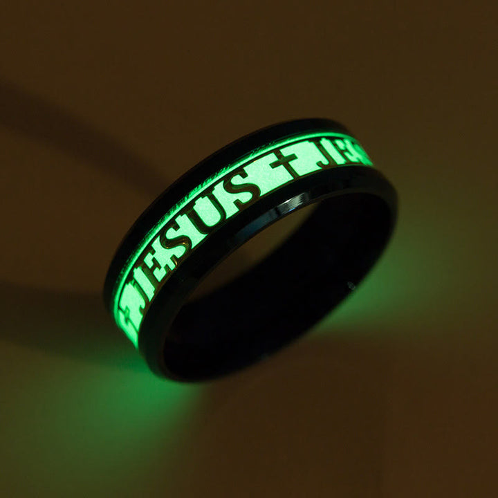 FREE Today: 4colors Luminous Glow in the Dark "JESUS" Printed Detail-crafted Stainless Steel Ring