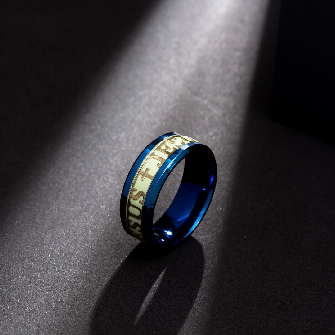 Christianartworkshop Luminous "JESUS" Printed Stainless Steel Ring - US 13 - Blue - image 2