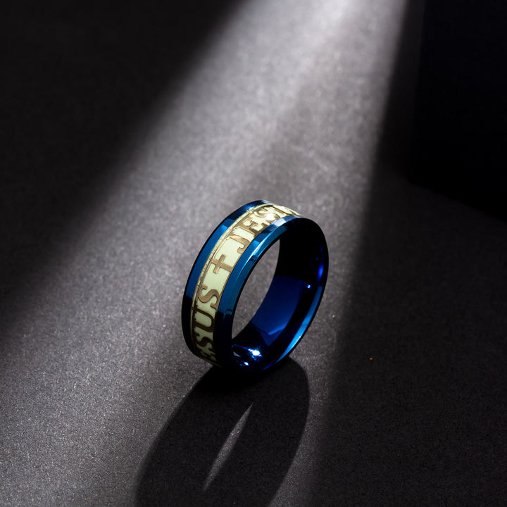 Christianartworkshop Luminous "JESUS" Printed Stainless Steel Ring - US 13 - Blue - image 2