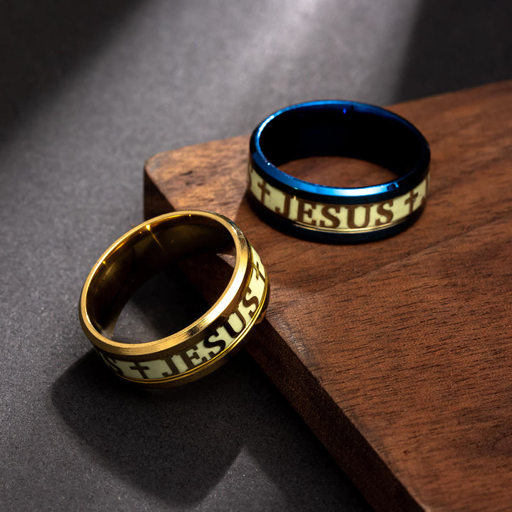 FREE Today: 4colors Luminous Glow in the Dark "JESUS" Printed Detail-crafted Stainless Steel Ring