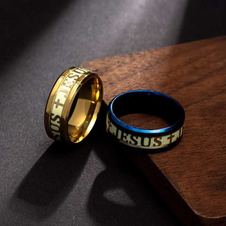 FREE Today: 4colors Luminous Glow in the Dark "JESUS" Printed Detail-crafted Stainless Steel Ring