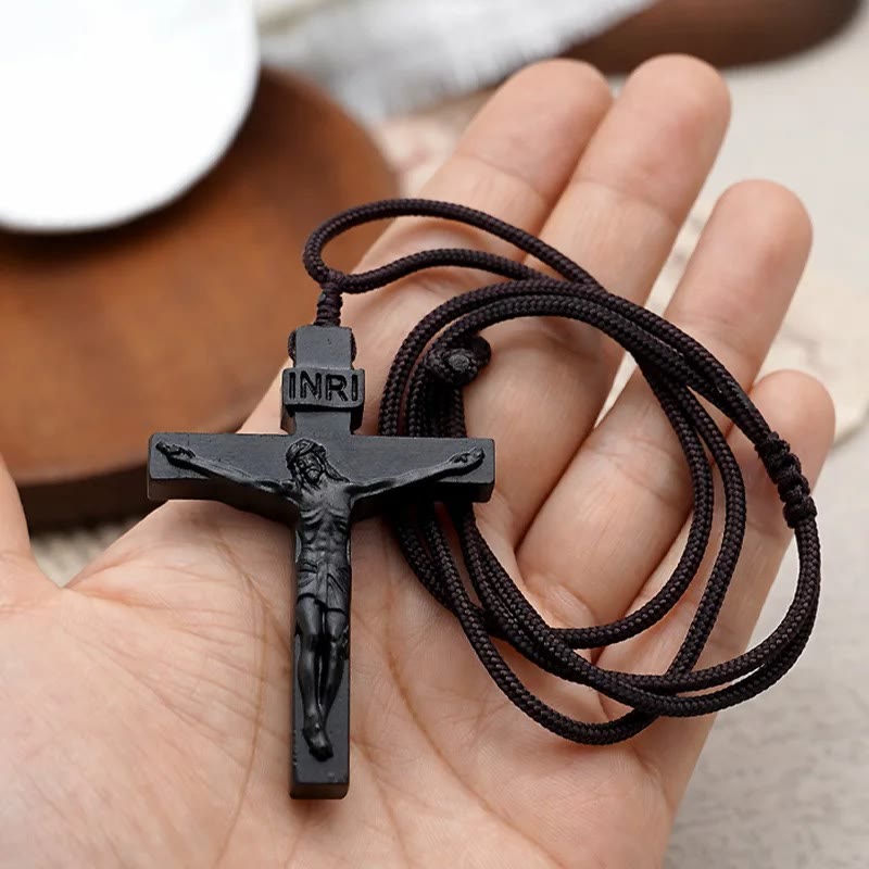 FREE Today: Christianartworkshop Jesus Crucifix Wooden Necklace (Made in Holy Land)