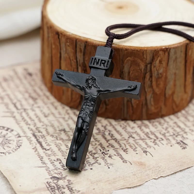 Christianartworkshop FAITH AS YOUR ARMOR: Jesus Crucifix Wooden Necklace