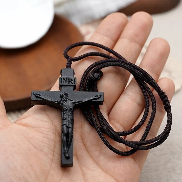 Christianartworkshop FAITH AS YOUR ARMOR: Jesus Crucifix Wooden Necklace