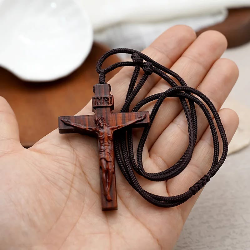 Christianartworkshop FAITH AS YOUR ARMOR: Jesus Crucifix Wooden Necklace