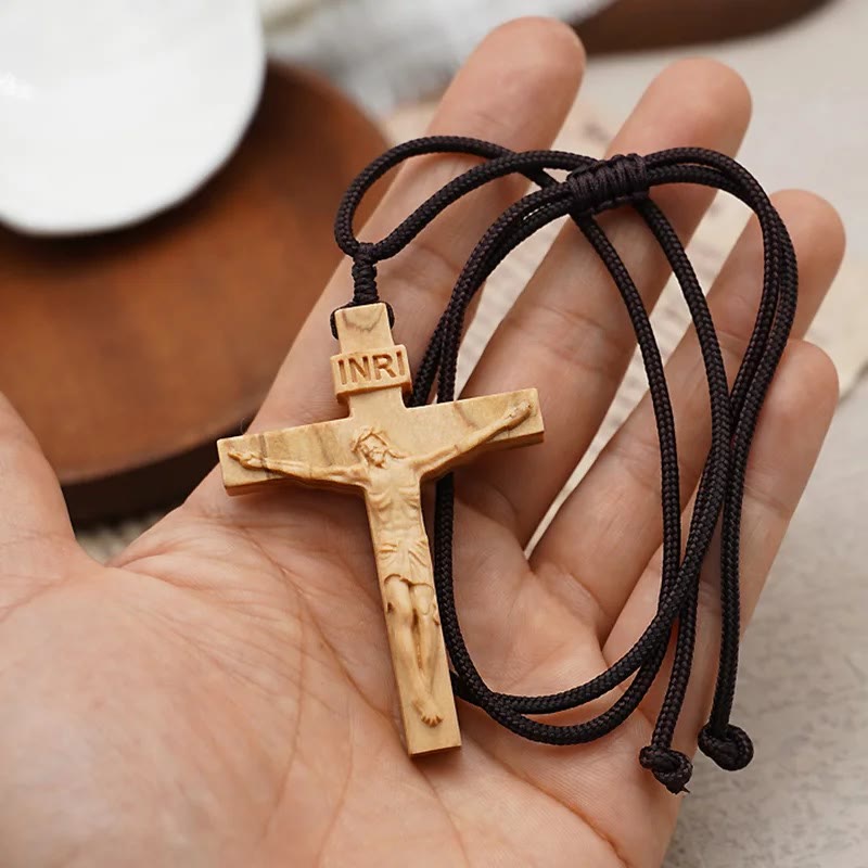 FREE Today: Christianartworkshop Jesus Crucifix Wooden Necklace (Made in Holy Land)