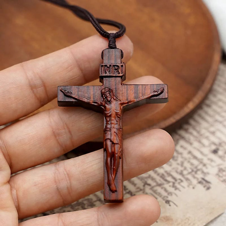 FREE Today: Christianartworkshop Jesus Crucifix Wooden Necklace (Made in Holy Land)