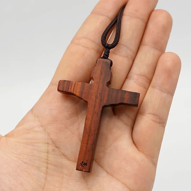 FREE Today: Christianartworkshop Jesus Crucifix Wooden Necklace (Made in Holy Land)