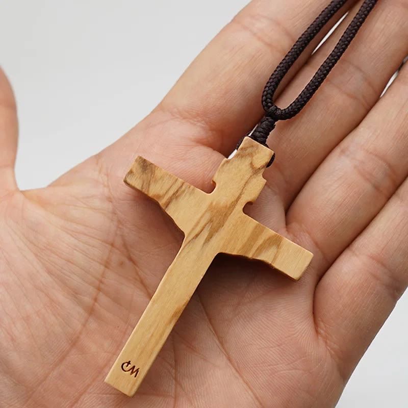 FREE Today: Christianartworkshop Jesus Crucifix Wooden Necklace (Made in Holy Land)