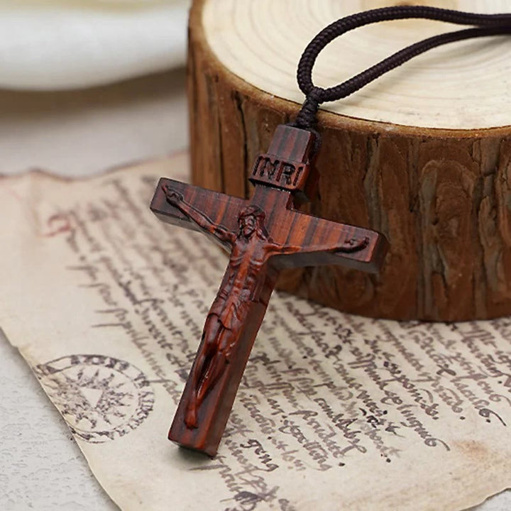 FREE Today: Christianartworkshop Jesus Crucifix Wooden Necklace (Made in Holy Land)