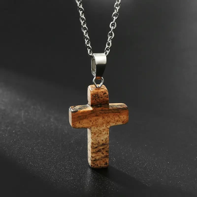 Christianartworkshop Natural Stone Cross Gemstone Pendant Necklace - Picturejade - image 3