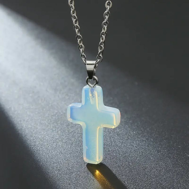Christianartworkshop Natural Stone Cross Gemstone Pendant Necklace - Opal - image 20