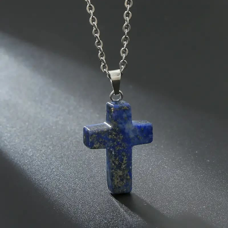 Christianartworkshop Natural Stone Cross Gemstone Pendant Necklace - Lapis Lazuli - image 16