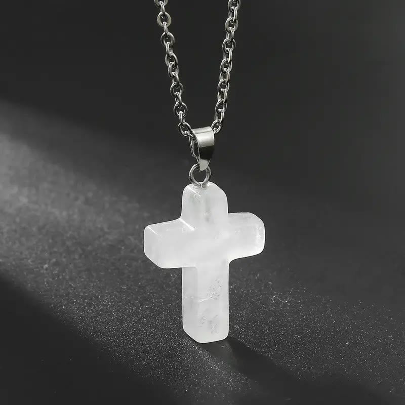 Christianartworkshop Natural Stone Cross Gemstone Pendant Necklace - Crystal - image 10