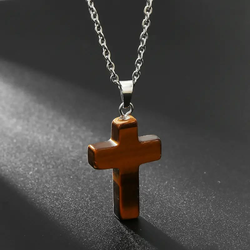 Christianartworkshop Natural Stone Cross Gemstone Pendant Necklace - Tiger Eye - image 8
