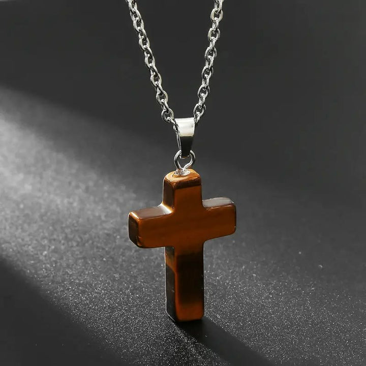 Christianartworkshop Natural Stone Cross Gemstone Pendant Necklace - Tiger Eye - image 8