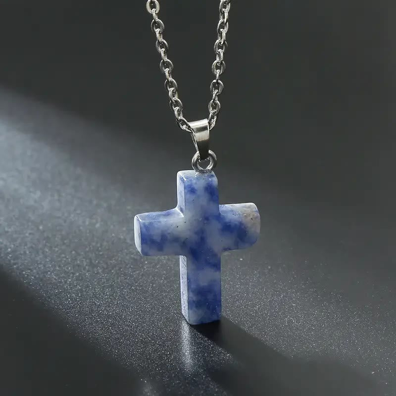 Christianartworkshop Natural Stone Cross Gemstone Pendant Necklace - Bluestone - image 13