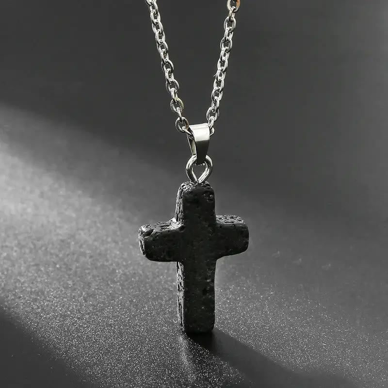 Christianartworkshop Natural Stone Cross Gemstone Pendant Necklace - Volcanic Rock - image 7