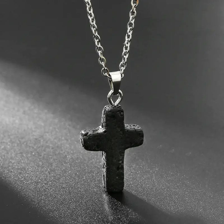 Christianartworkshop Natural Stone Cross Gemstone Pendant Necklace - Volcanic Rock - image 7