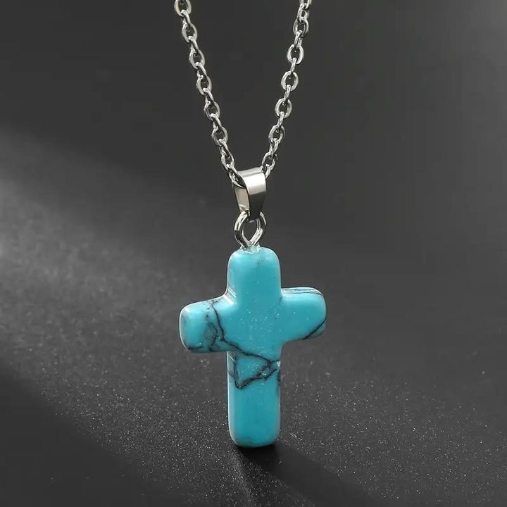 Christianartworkshop Natural Stone Cross Gemstone Pendant Necklace - Turquoise - image 9