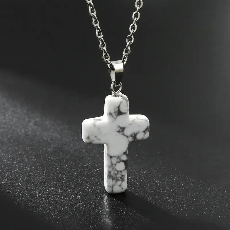 Christianartworkshop Natural Stone Cross Gemstone Pendant Necklace - Howlite - image 4