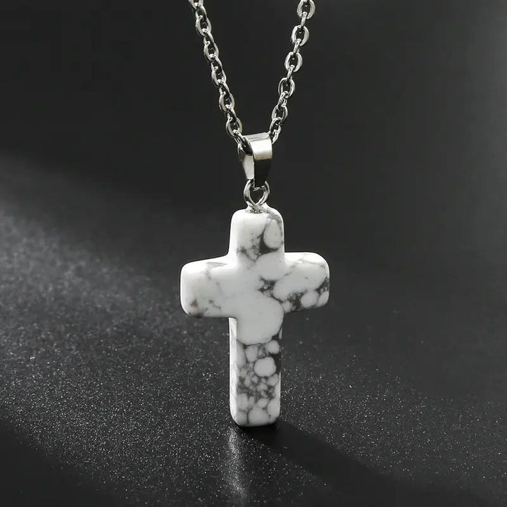 Christianartworkshop Natural Stone Cross Gemstone Pendant Necklace - Howlite - image 4