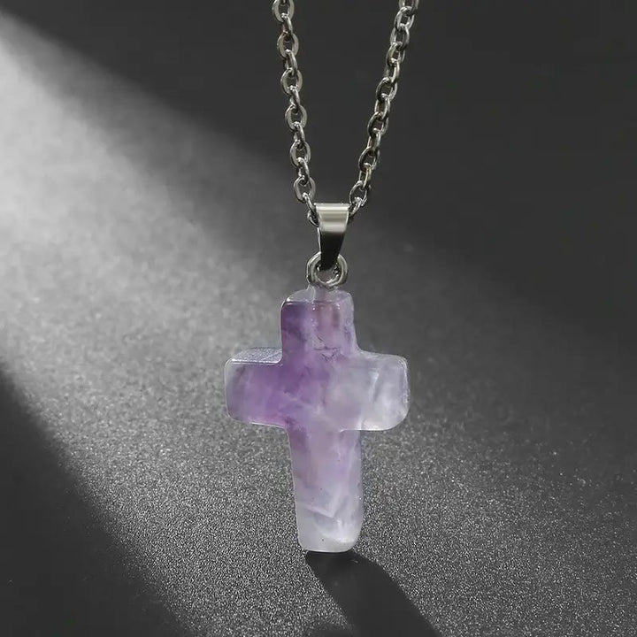 Christianartworkshop Natural Stone Cross Gemstone Pendant Necklace - Amethyst - image 6