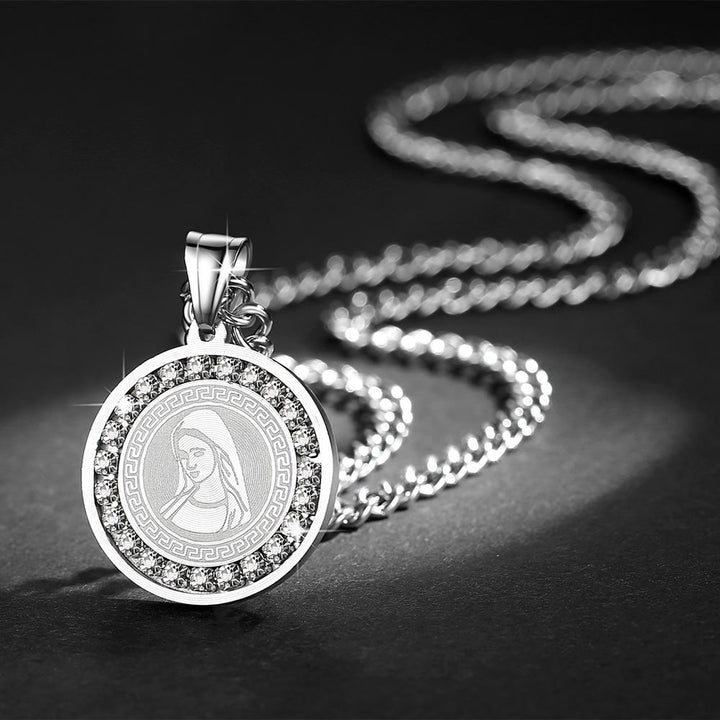 Christianartworkshop Zircon Set Virgin Mary Titanium Pendant Necklace - Silver - image 5