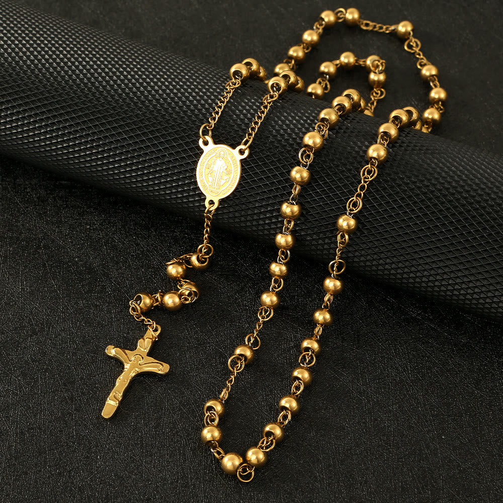 Stainless Steel Beads St. Benedict Crucifix Rosary - Golden - image 2