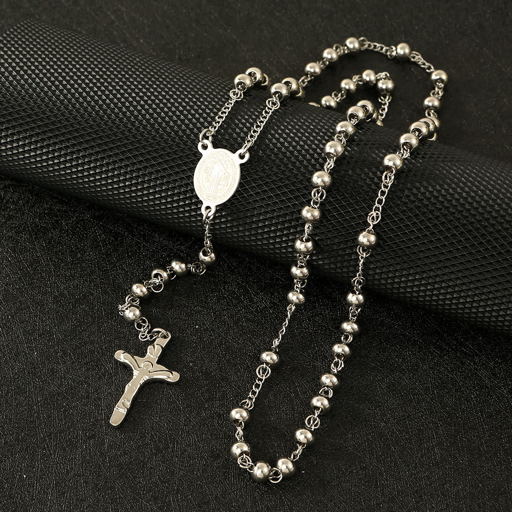 Stainless Steel Beads St. Benedict Crucifix Rosary - Silver - image 3