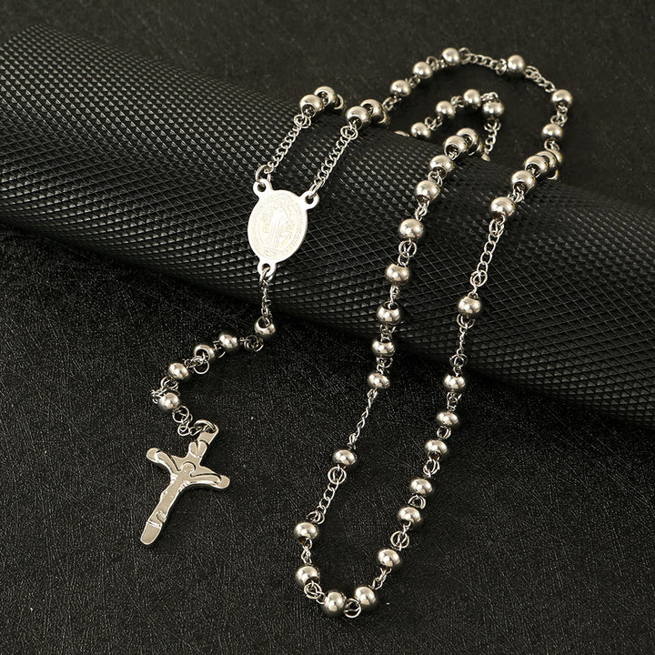 Stainless Steel Beads St. Benedict Crucifix Rosary - Silver - image 3