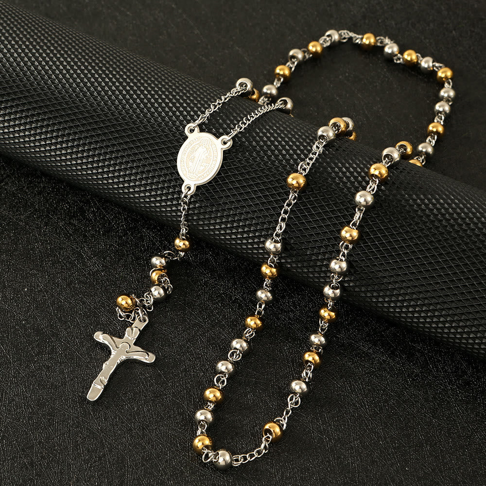 Stainless Steel Beads St. Benedict Crucifix Rosary - Multicolor - image 1