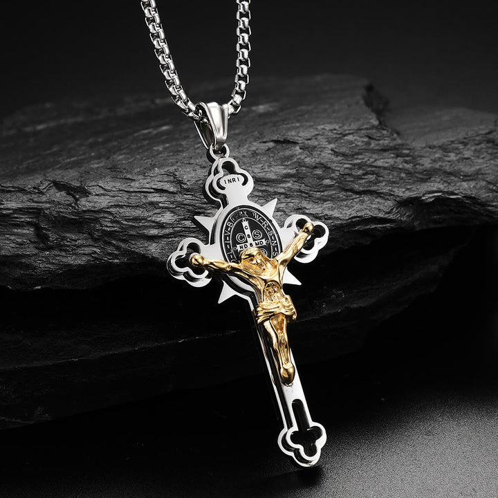 Christianartworkshop St. Benedict Symbol Crucifix Necklace