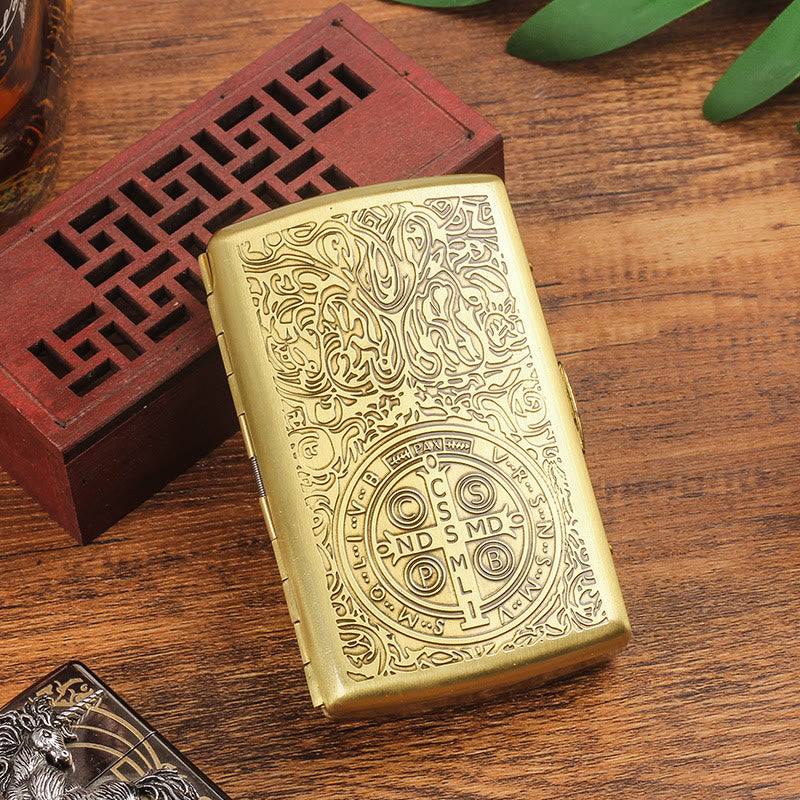 St. Benedict Cross Medallion Metal Cigarette Case - St. Benedict - image 1