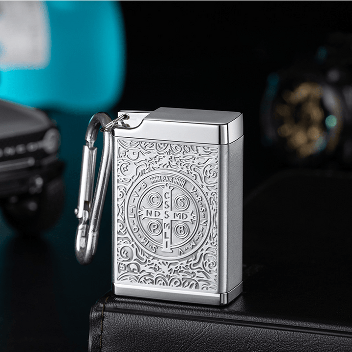 Portable St. Benedict Cross Medallion Cigarette Sealed Insulated Ashtray - Silver - image 5