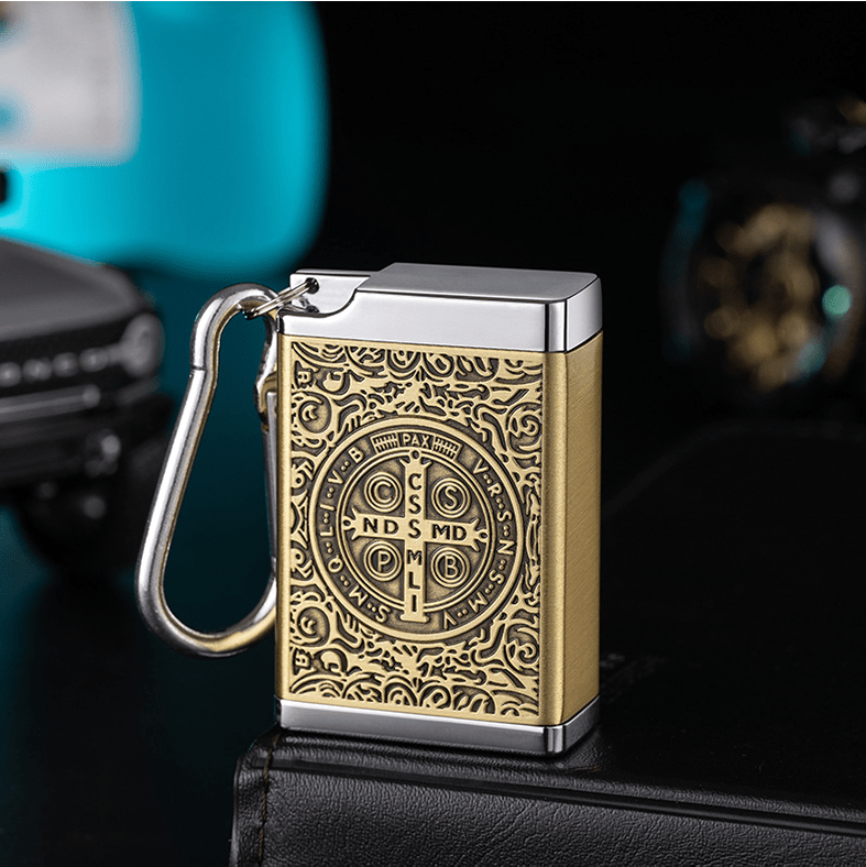 Portable St. Benedict Cross Medallion Cigarette Sealed Insulated Ashtray - Golden - image 1