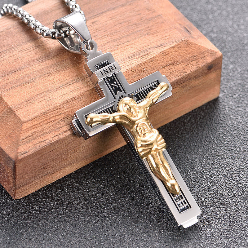 Christianartworkshop Crafted Jesus Christianartworkshop Crucifix Titanium Necklace - Silver-gold - image 1