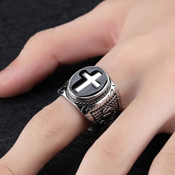 Christianartworkshop Retro Cross "Hand of God" Titanium Religion Ring - image 8