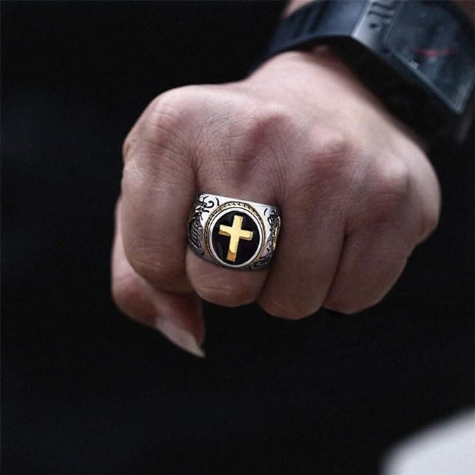 Christianartworkshop Retro Cross "Hand of God" Titanium Religion Ring - image 6