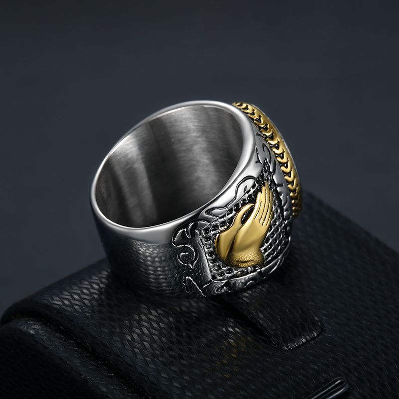 Christianartworkshop Retro Cross "Hand of God" Titanium Religion Ring - image 3
