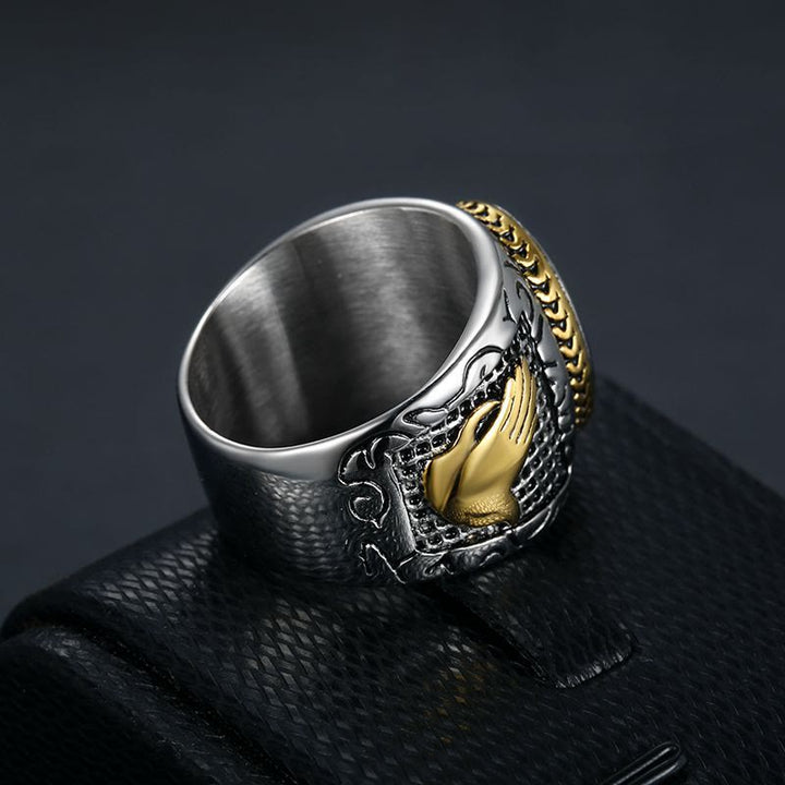 Christianartworkshop Retro Cross "Hand of God" Titanium Religion Ring - image 3