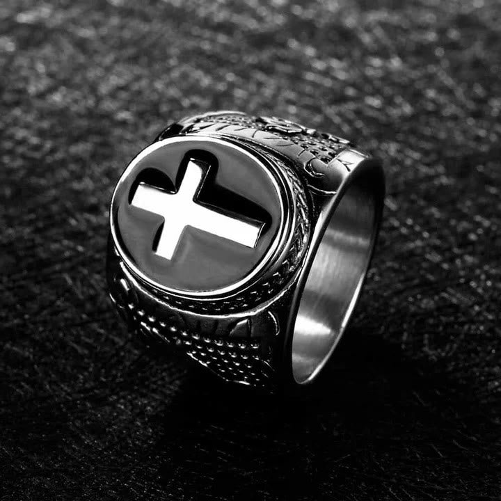 Christianartworkshop Retro Cross "Hand of God" Titanium Religion Ring - Silver - US 15 - image 6