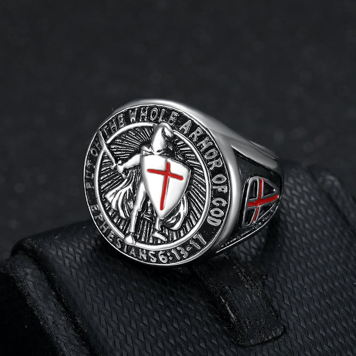Christianartworkshop Knight's Armor Shield Protection Titanium Ring - Silver - US 13 - image 7