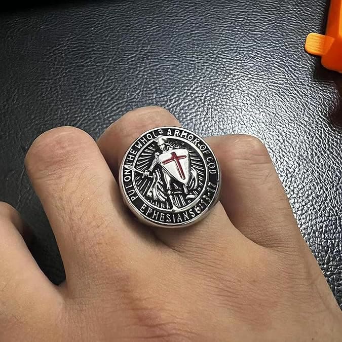 Christianartworkshop Knight's Armor Shield Protection Titanium Ring - image 8