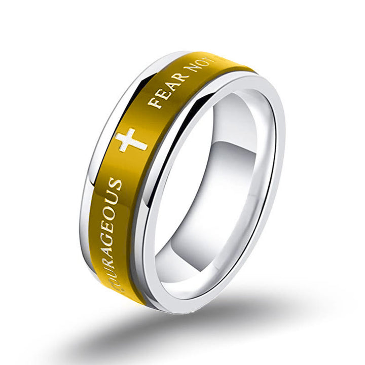 Christianartworkshop Titanium Black/Gold Cross Step Edges Rotating Ring - Golden - US13 - image 7