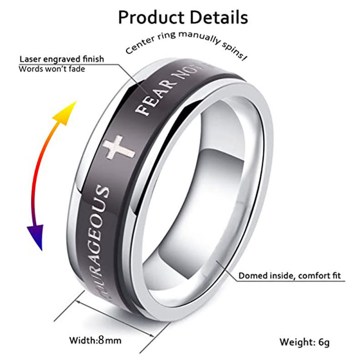 Christianartworkshop Titanium Black/Gold Cross Step Edges Rotating Ring - image 6